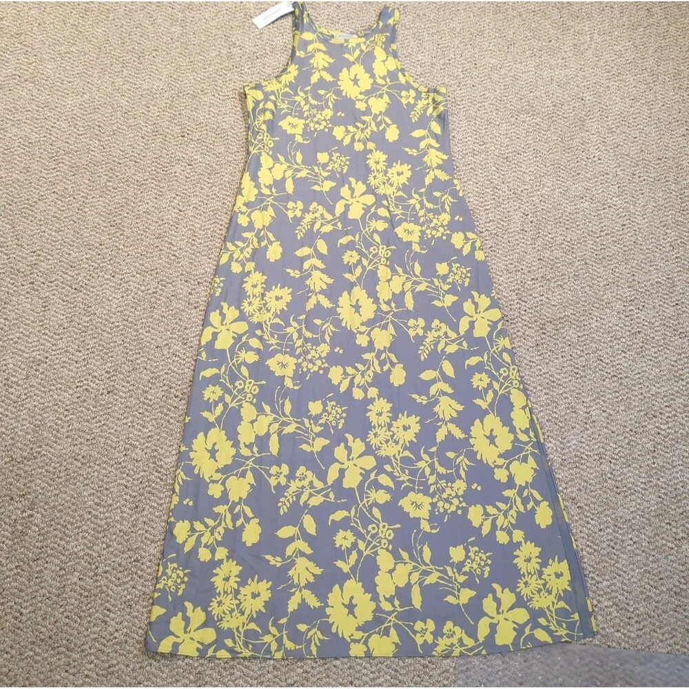 Outerknown Ellison Slip Dress Maxi Womens Small Gray Yellow Floral Sleeveless